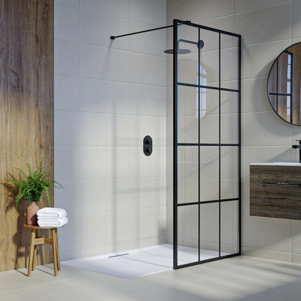 1000Mm Black Grid Framework Wet Room Shower Screen – Nova Bathroom