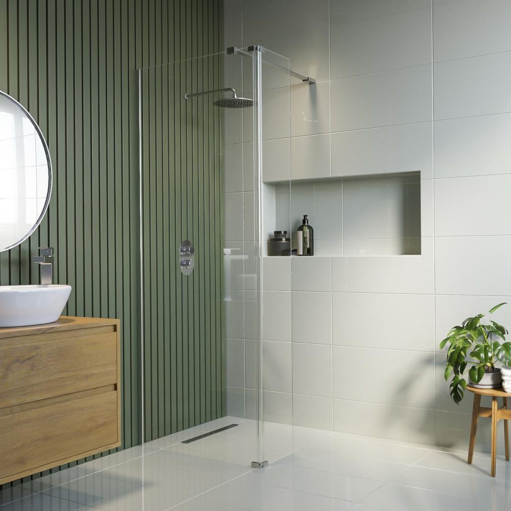 1000Mm Frameless Wet Room Shower Screen With 300Mm Hinged Flipper Panel – Corvus Bathroom