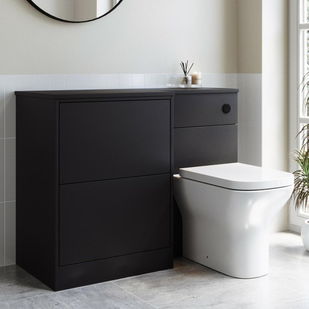 1100 Black Toilet And Sink Unit Left Hand With Square Toilet And Black Fittings – Palma Bathroom