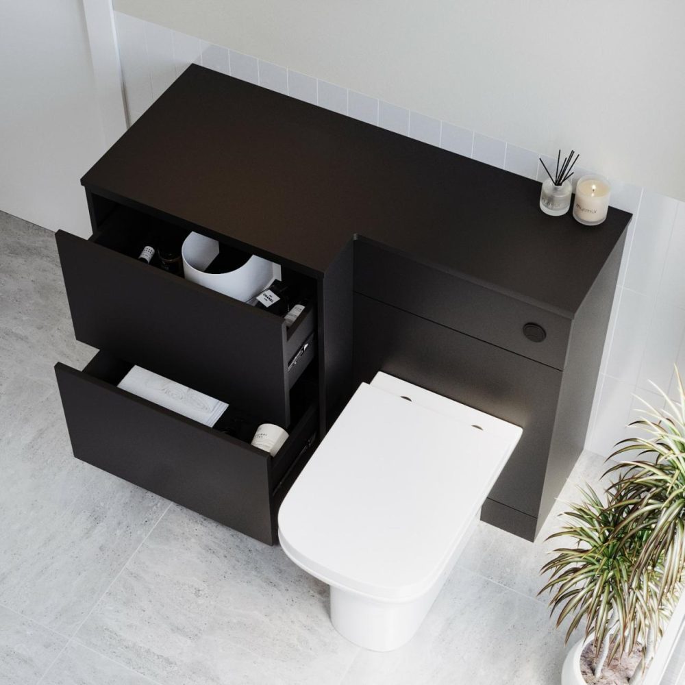 1100 Black Toilet And Sink Unit Left Hand With Square Toilet And Black Fittings – Palma Bathroom