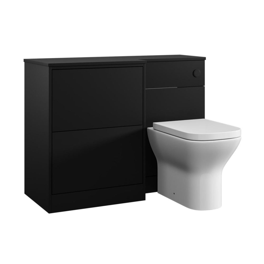 1100 Black Toilet And Sink Unit Left Hand With Square Toilet And Black Fittings – Palma Bathroom