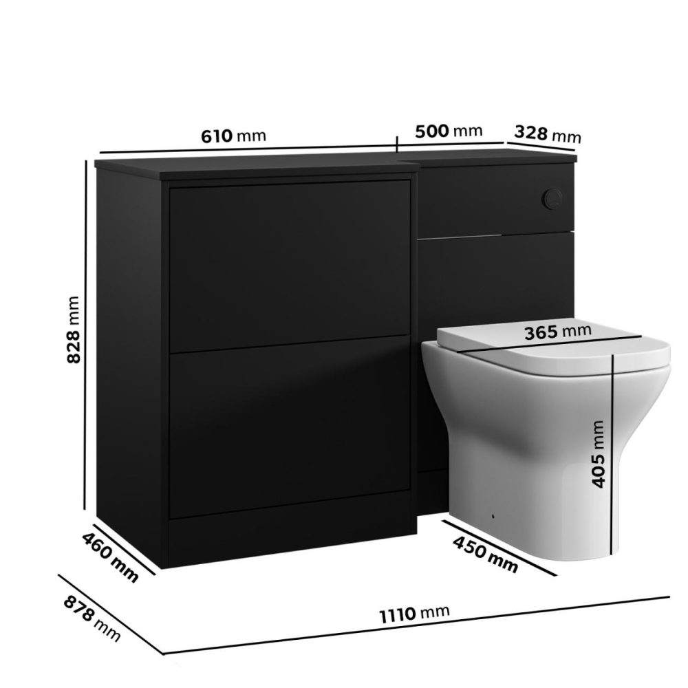 1100 Black Toilet And Sink Unit Left Hand With Square Toilet And Black Fittings – Palma Bathroom