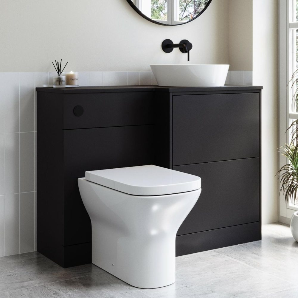 1100Mm Black Combination Unit Right Hand With Toilet, Basin And Black Fittings- Palma Bathroom