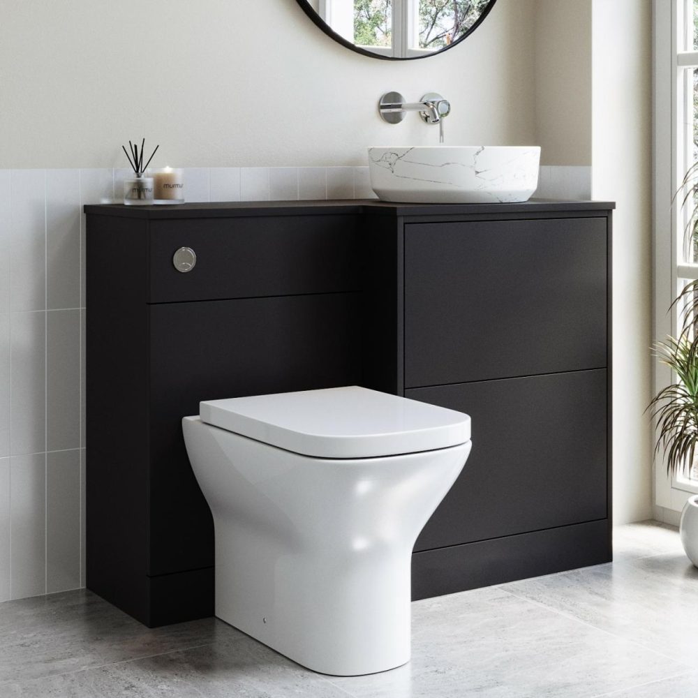 1100Mm Black Combination Unit Right Hand With Toilet, Marble Basin And Chrome Fittings- Palma Bathroom