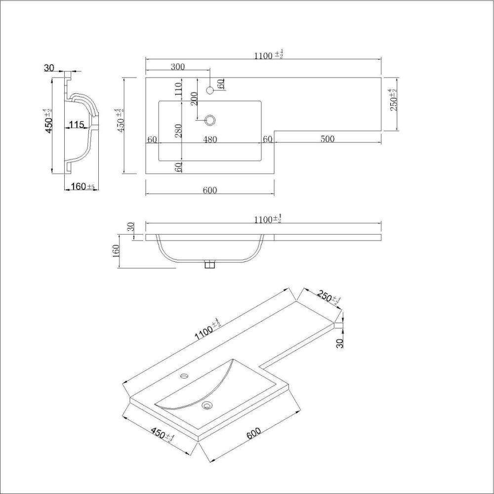 1100Mm Grey Toilet And Sink Unit Left Hand With Square Toilet And Black Fittings – Ashford Bathroom