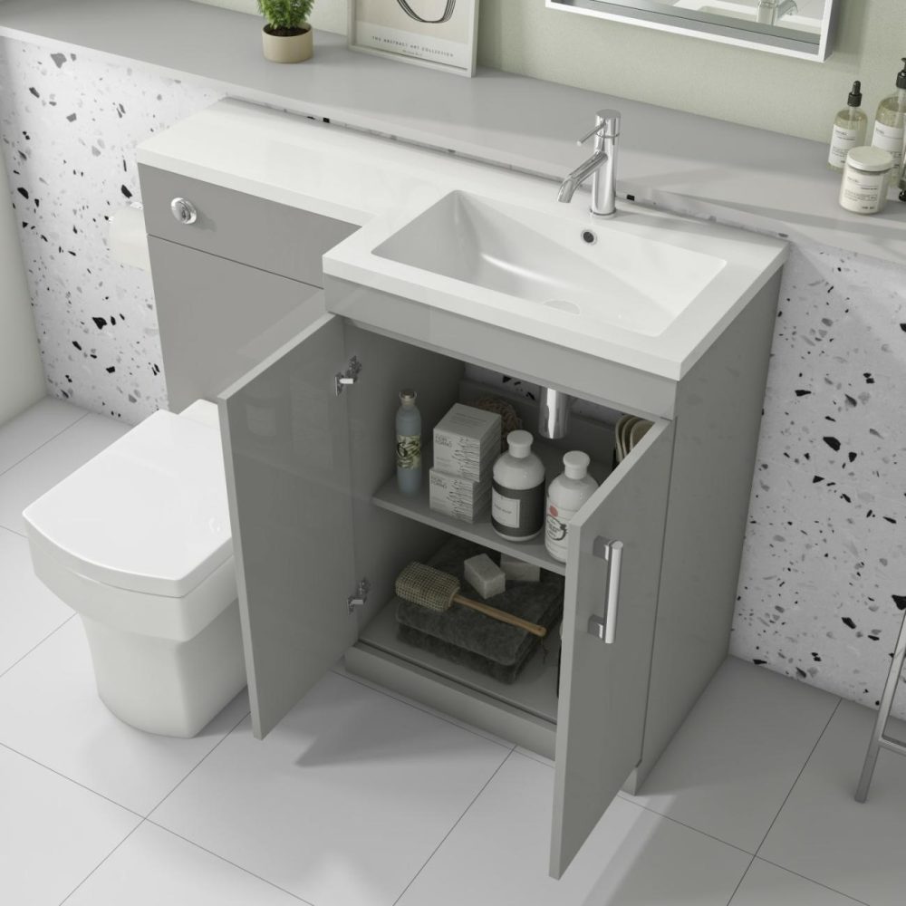 1100Mm Grey Toilet And Sink Unit Right Hand With Square Toilet And Chrome Fittings – Ashford Bathroom