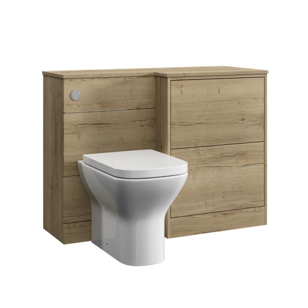 1100Mm Oak Toilet And Sink Unit Right Hand With Square Toilet And Chrome Fittings – Palma Bathroom