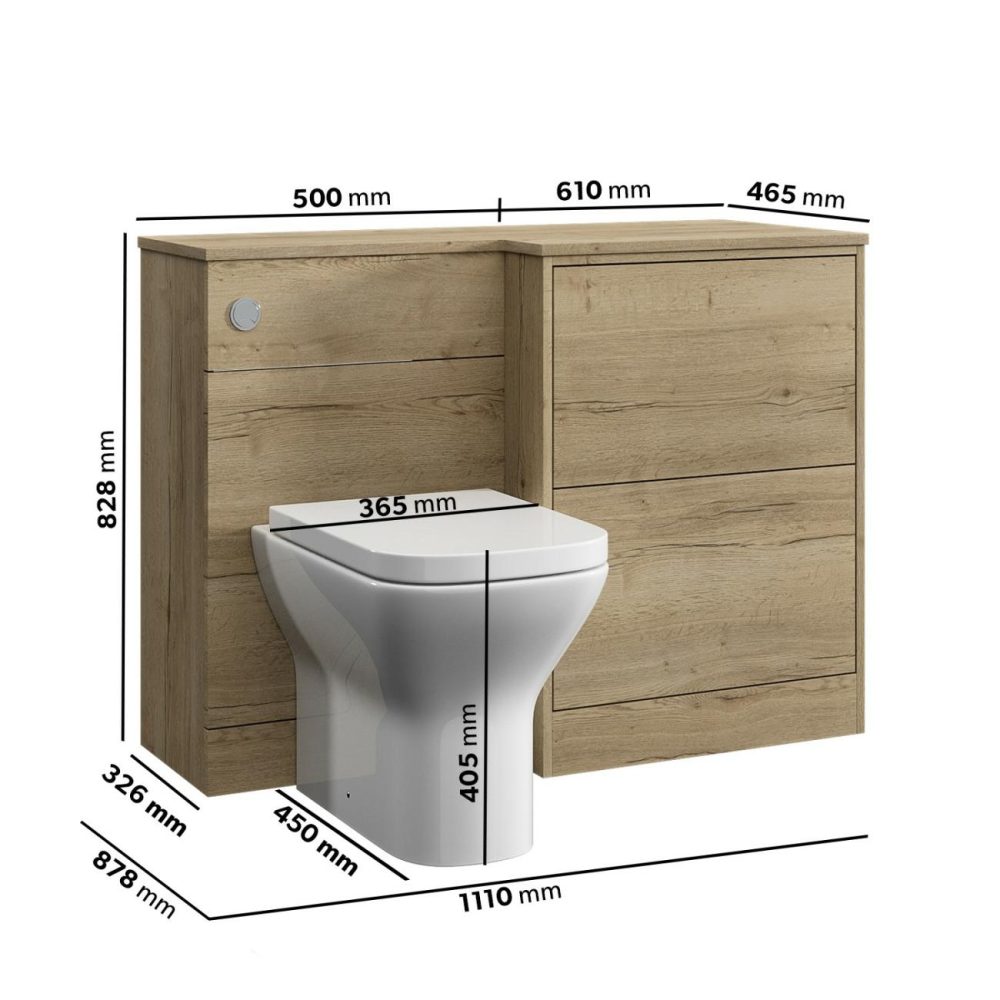 1100Mm Oak Toilet And Sink Unit Right Hand With Square Toilet And Chrome Fittings – Palma Bathroom