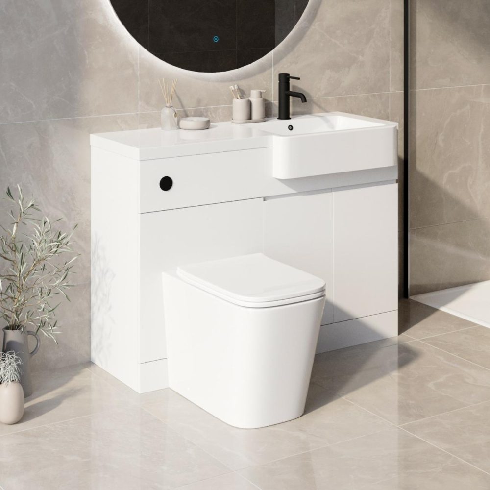 1100Mm White Toilet And Sink Unit Right Hand With Square Toilet And Black Fittings – Bali Bathroom