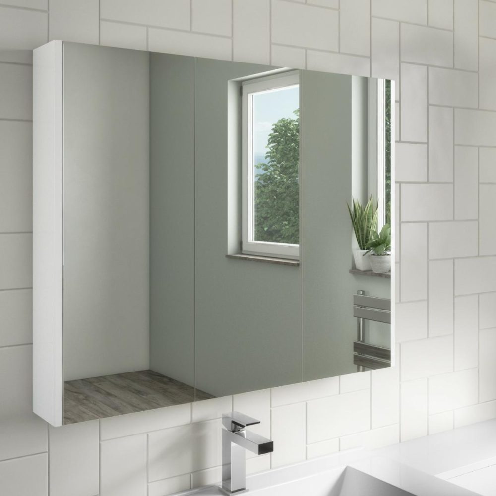 3 Door White Mirrored Bathroom Cabinet 800 X 650Mm – Ashford Bathroom