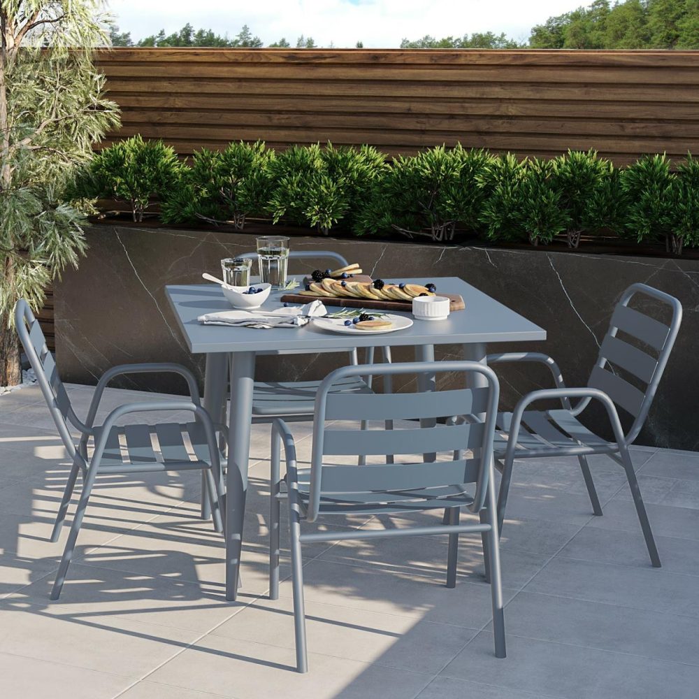 4 Seater Grey Aluminium Garden Dining Set – Como Dining Sets