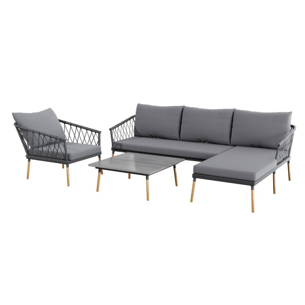 4 Seater Grey Garden Corner Sofa Set With Armchair And Table – Como Conservatory Furniture