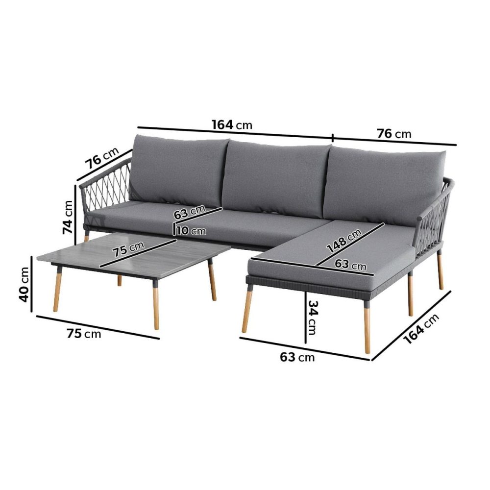 4 Seater Grey Garden Corner Sofa Set With Armchair And Table – Como Conservatory Furniture