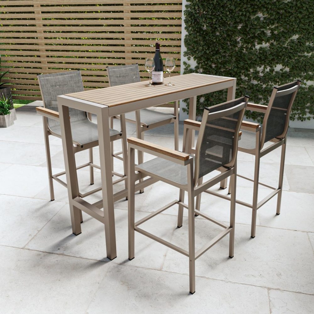 4 Stools Wood Effect & Aluminium Garden Bar Set – Como Garden