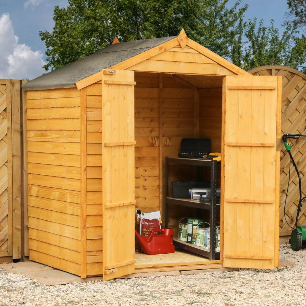 4 X 6Ft Wooden Overlap Apex Double Door Windowless Shed Buildings & Storage