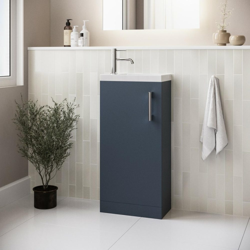 400Mm Blue Cloakroom Freestanding Vanity Unit With Basin And Chrome Handle – Ashford Bathroom