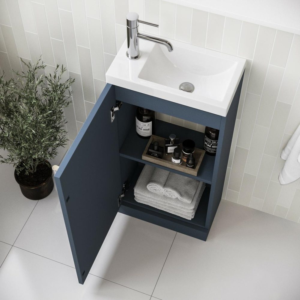 400Mm Blue Cloakroom Freestanding Vanity Unit With Basin And Chrome Handle – Ashford Bathroom