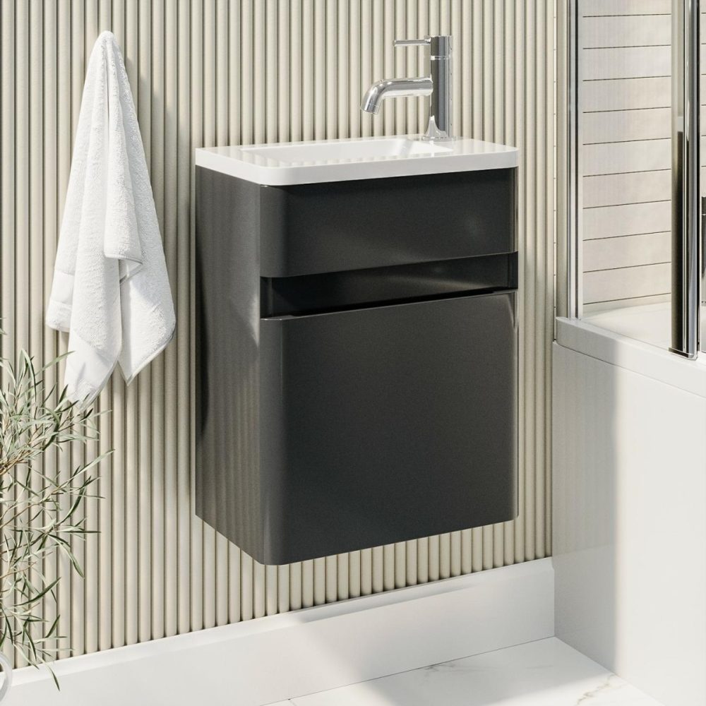 410Mm Dark Grey Wall Hung Cloakroom Vanity Unit With Basin – Pendle Bathroom