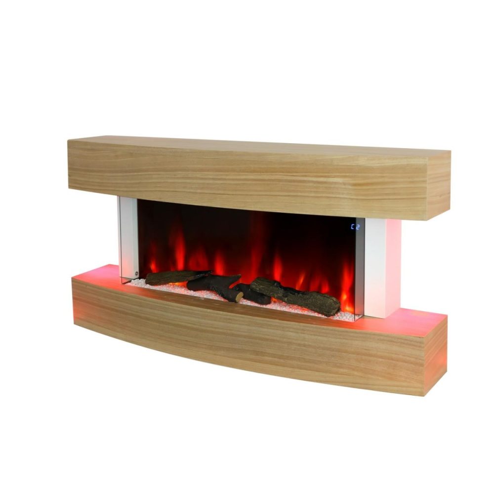 47 Inch Curved Light Oak Effect Wall Mounted Smart Wifi Electric Fire – Amberglo Fireplace Suites