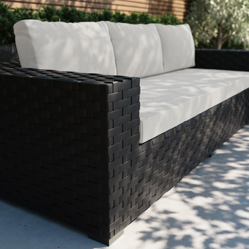 5 Seater Thick Weave Black Rattan Garden Sofa Set With Armchairs & Coffee Table – Aspen Garden