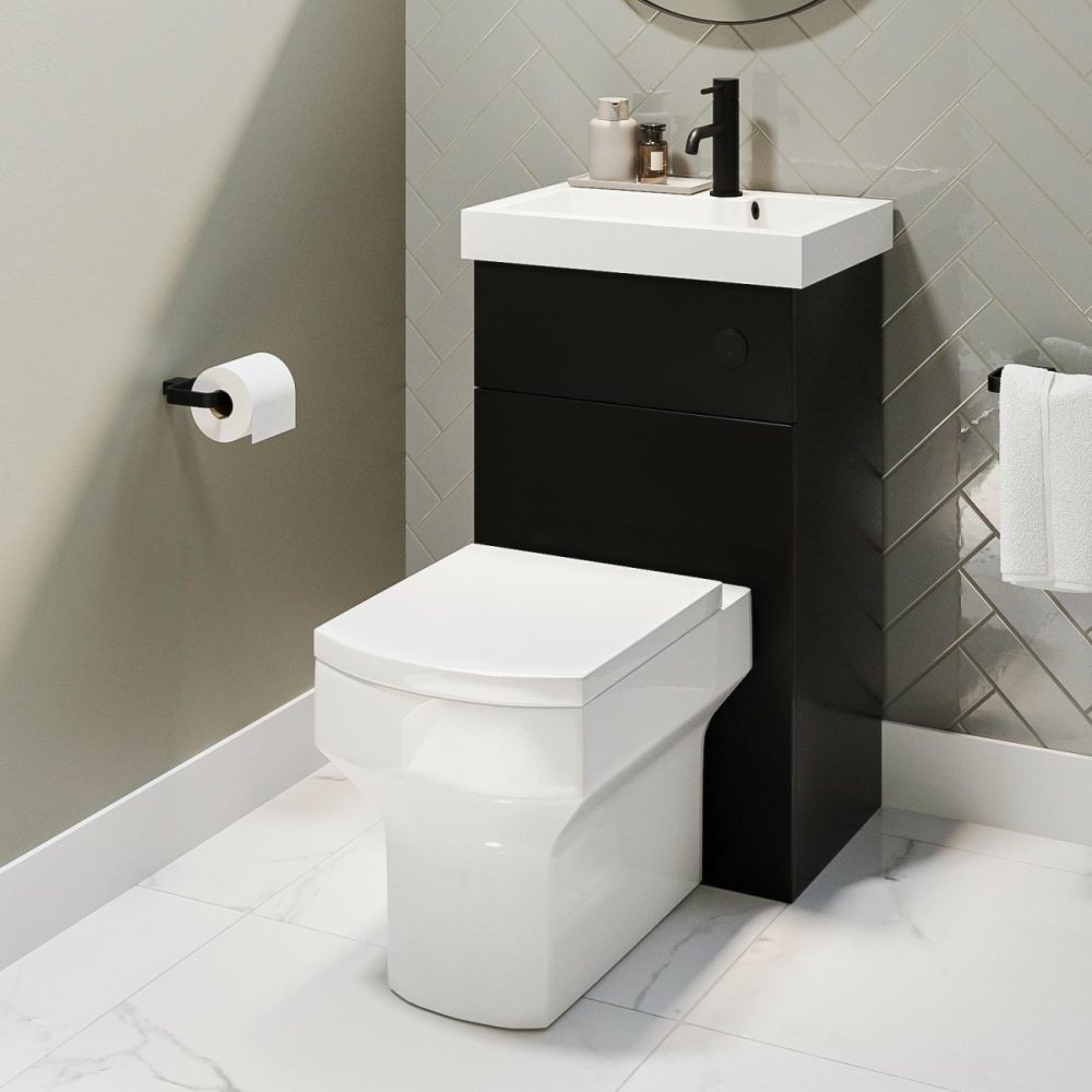 500Mm Black Cloakroom Toilet And Sink Unit With Black Fittings – Valetta Bathroom