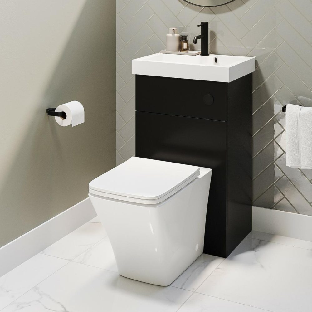 500Mm Black Cloakroom Toilet And Sink Unit With Square Toilet And Black Fittings – Valetta Bathroom