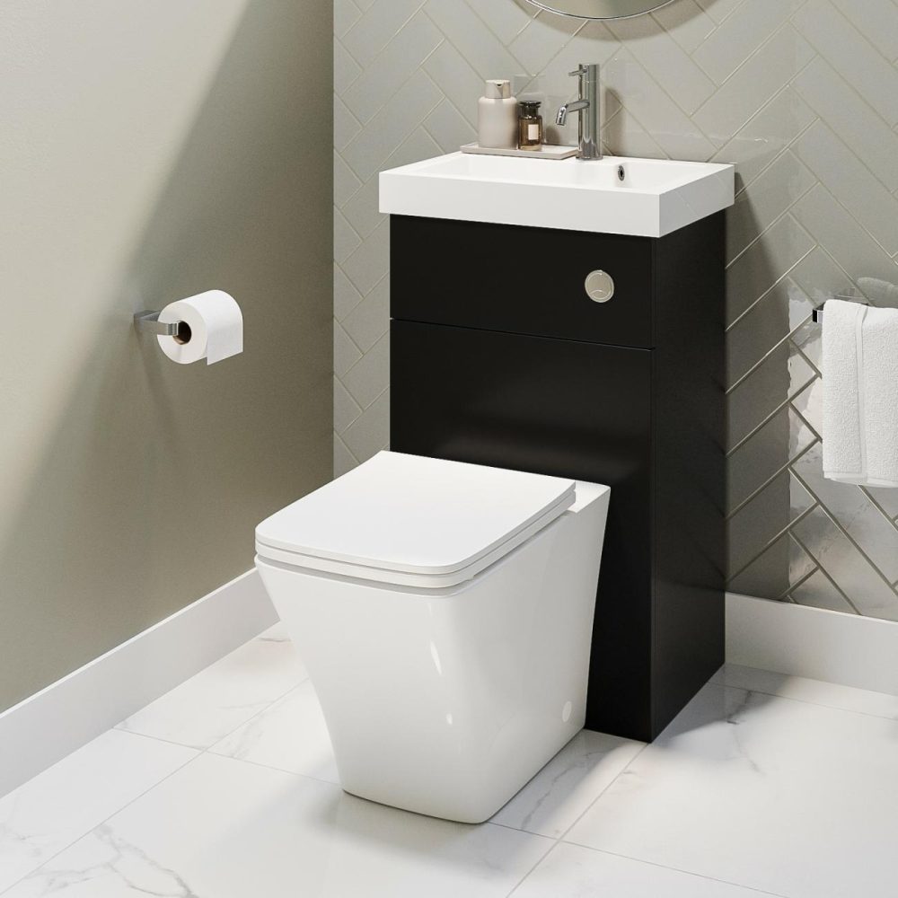 500Mm Black Cloakroom Toilet And Sink Unit With Square Toilet And Chrome Fittings – Valetta Bathroom