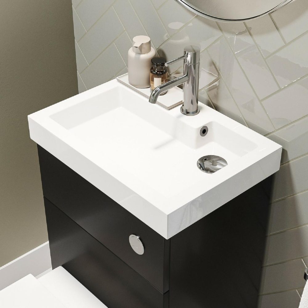 500Mm Black Cloakroom Toilet And Sink Unit With Square Toilet And Chrome Fittings – Valetta Bathroom