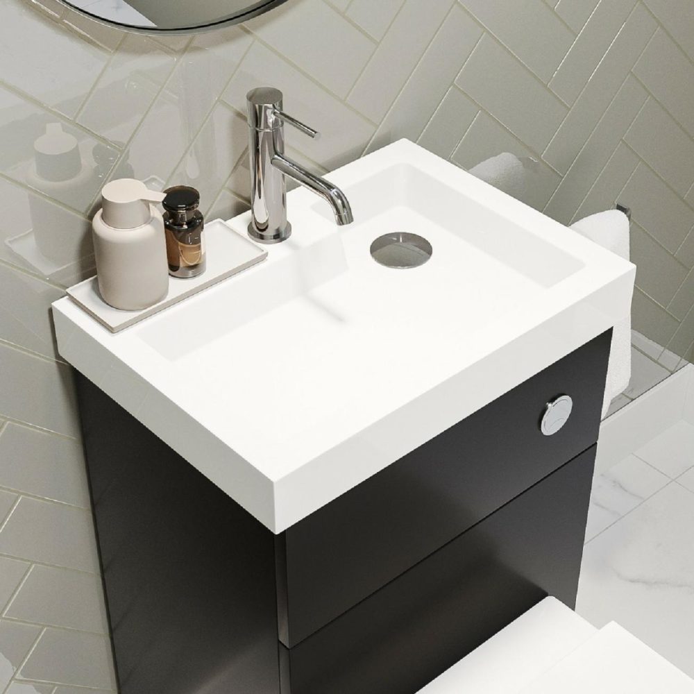 500Mm Black Cloakroom Toilet And Sink Unit With Square Toilet And Chrome Fittings – Valetta Bathroom