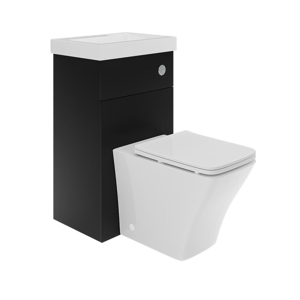 500Mm Black Cloakroom Toilet And Sink Unit With Square Toilet And Chrome Fittings – Valetta Bathroom