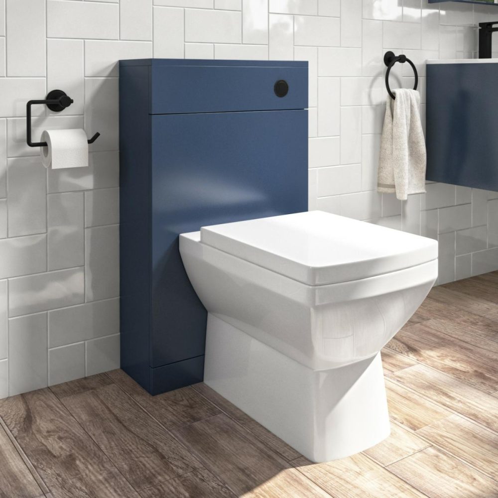 500Mm Blue Back To Wall Toilet Unit And Black Fittings – Ashford Bathroom