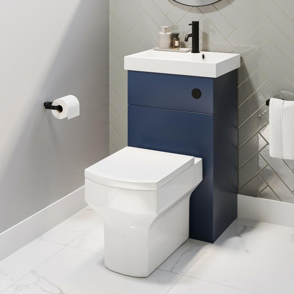 500Mm Blue Cloakroom Toilet And Sink Unit With Black Fittings – Valetta Bathroom