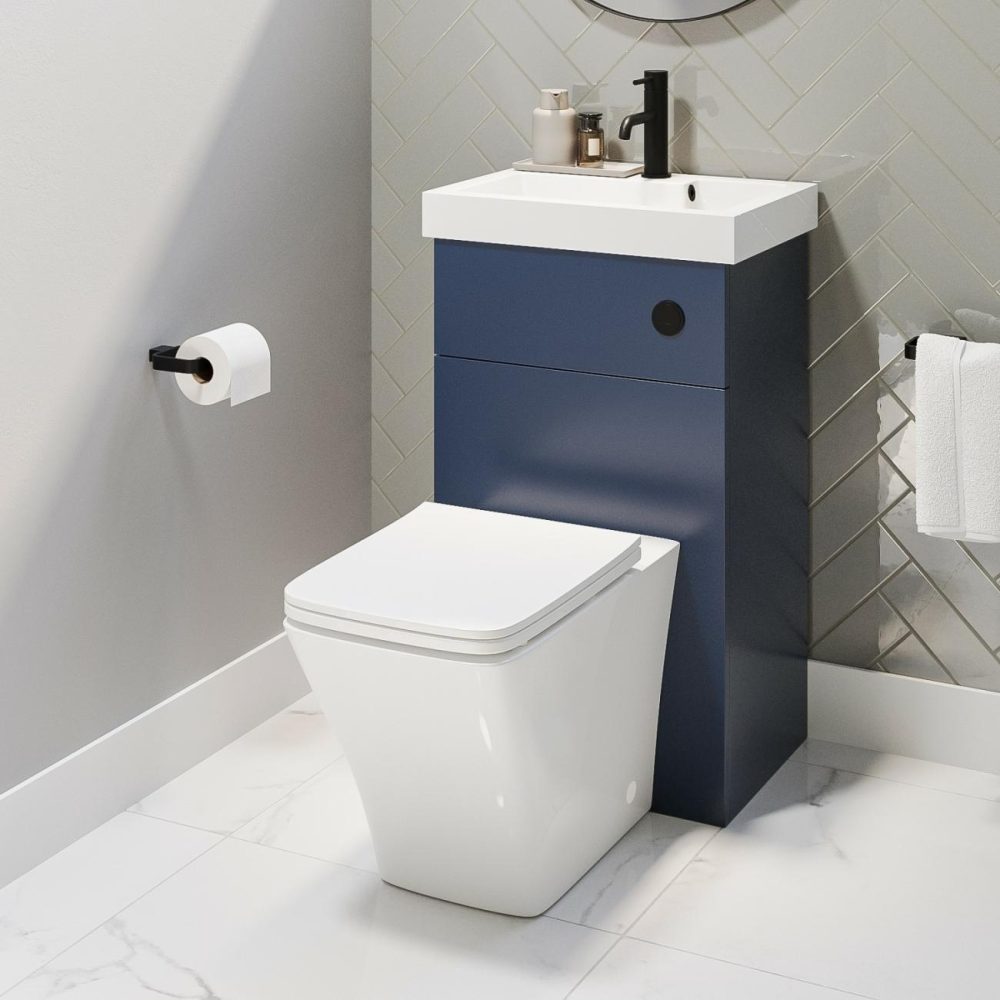 500Mm Blue Cloakroom Toilet And Sink Unit With Square Toilet And Black Fittings – Valetta Bathroom