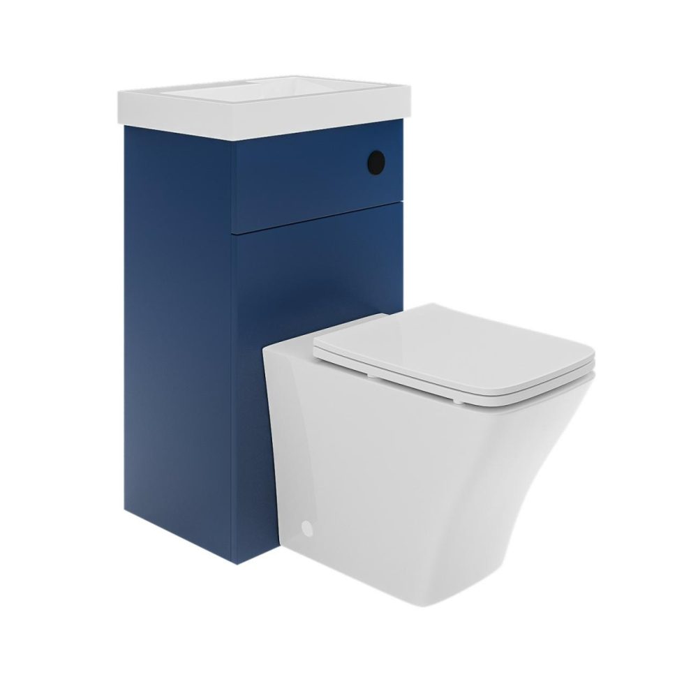 500Mm Blue Cloakroom Toilet And Sink Unit With Square Toilet And Black Fittings – Valetta Bathroom