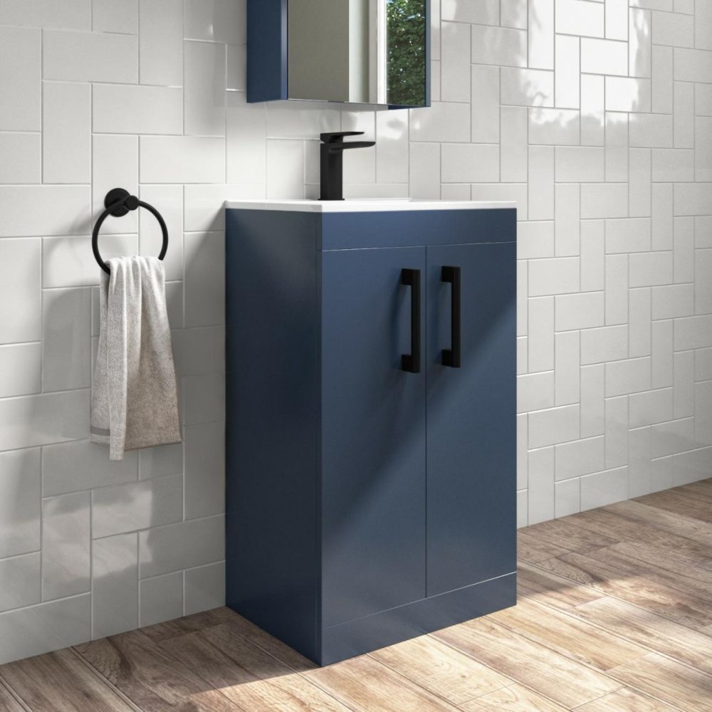 500Mm Blue Freestanding Vanity Unit With Basin And Black Handle – Ashford Bathroom