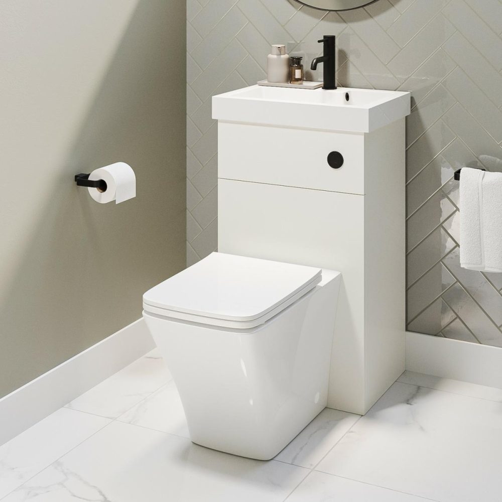 500Mm White Cloakroom Toilet And Sink Unit With Square Toilet And Black Fittings – Valetta Bathroom