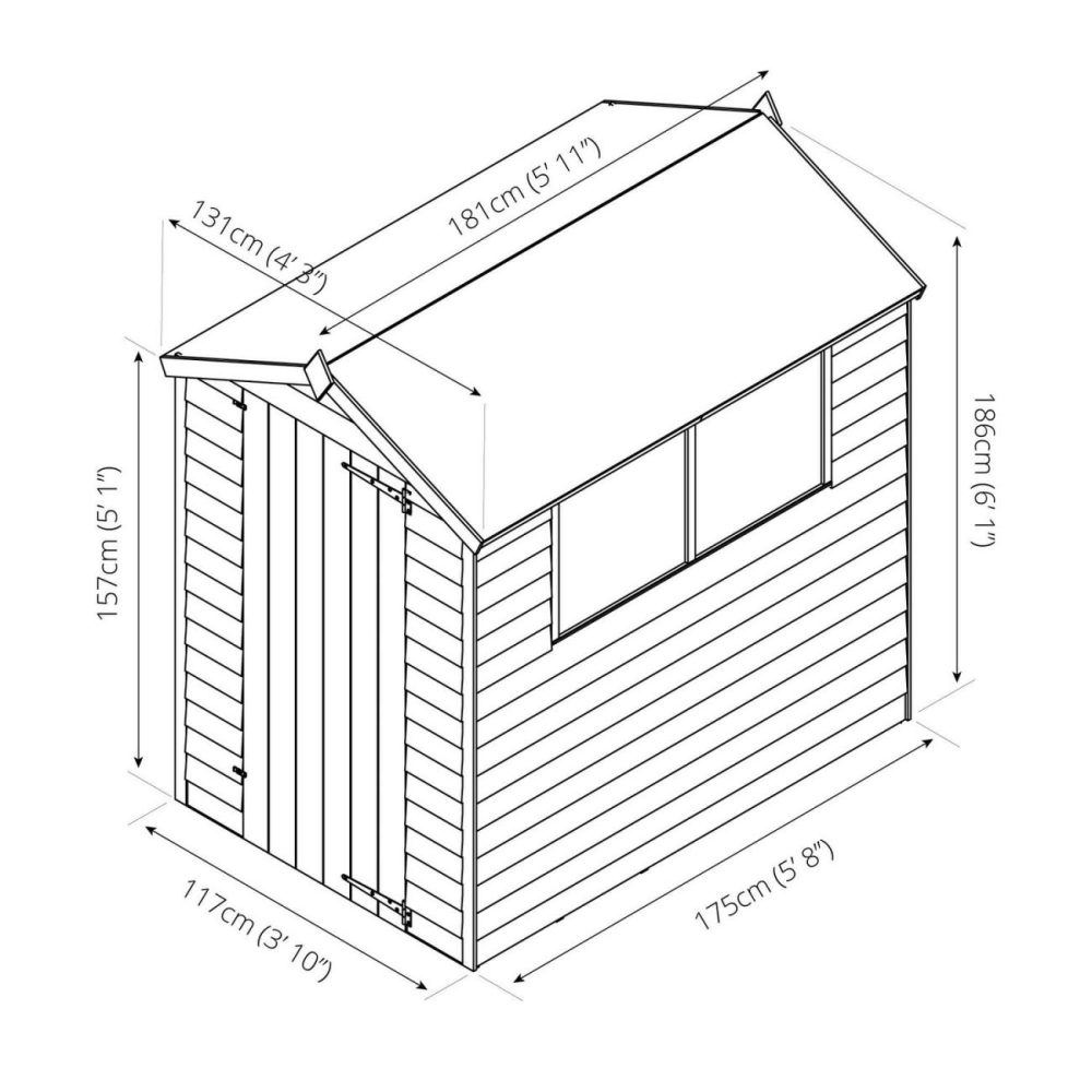 6 X 4Ft Wooden Overlap Apex Shed Buildings & Storage