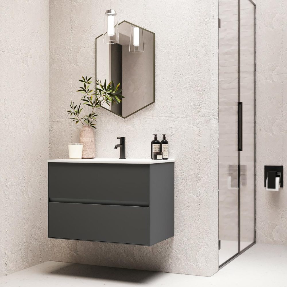 800Mm Grey Wall Hung Vanity Unit With Basin – Roxbi Bathroom