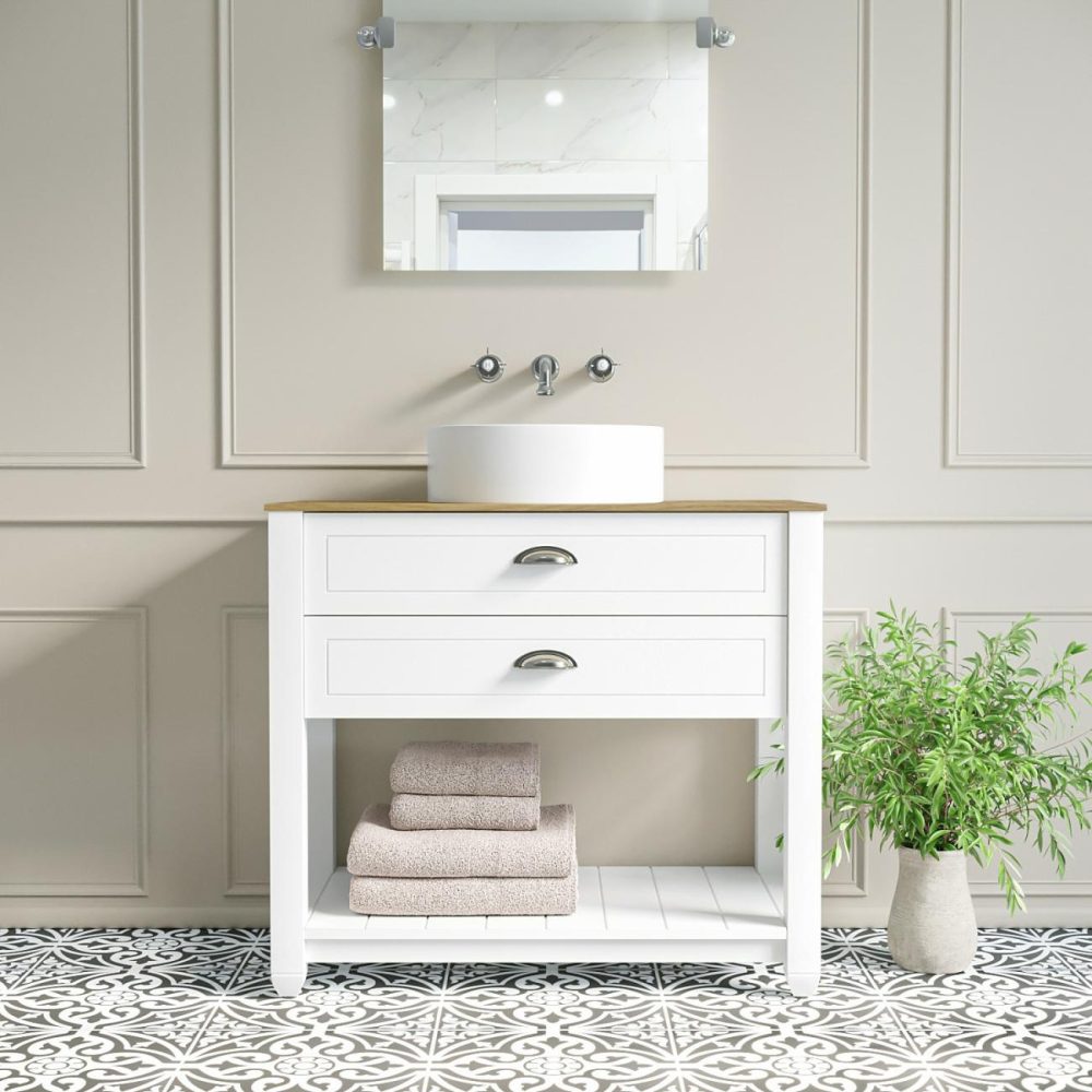 850Mm White Traditional Freestanding Vanity Unit With Basin And Chrome Handles – Kentmere Bathroom