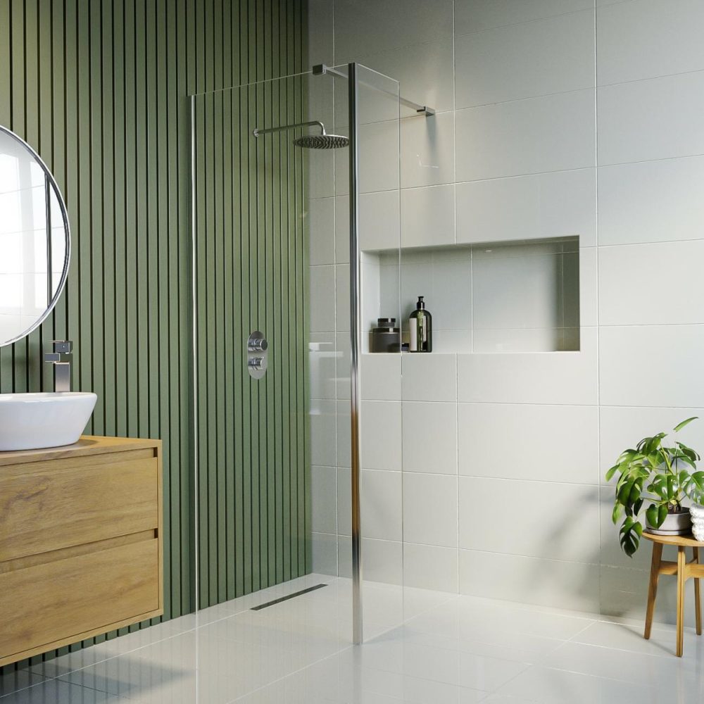 900Mm Frameless Wet Room Shower Screen With 300Mm Fixed Panel – Corvus Bathroom