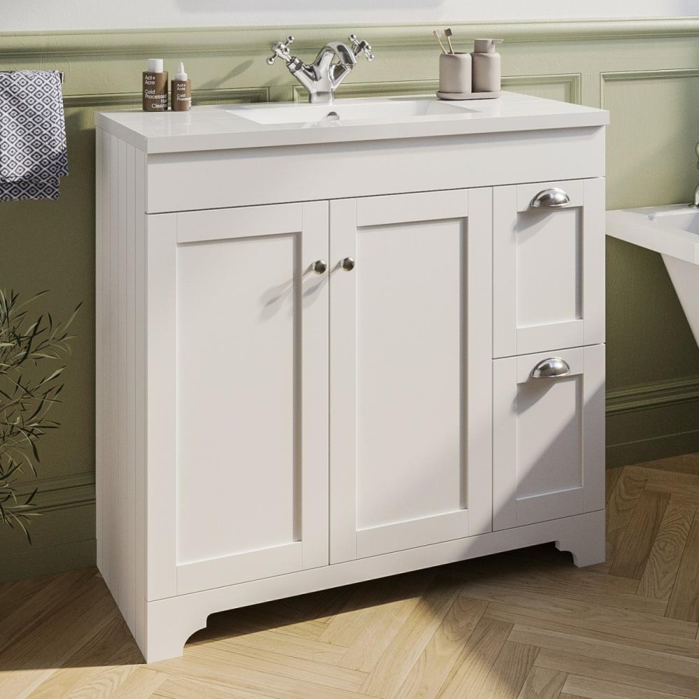 900Mm White Freestanding Vanity Unit With Basin – Baxenden Bathroom