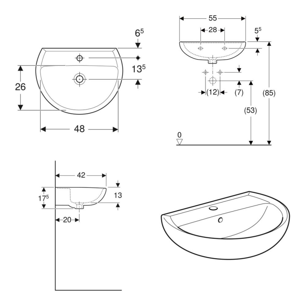 Alcona 550Mm Basin & Full Pedestal Pack Basins