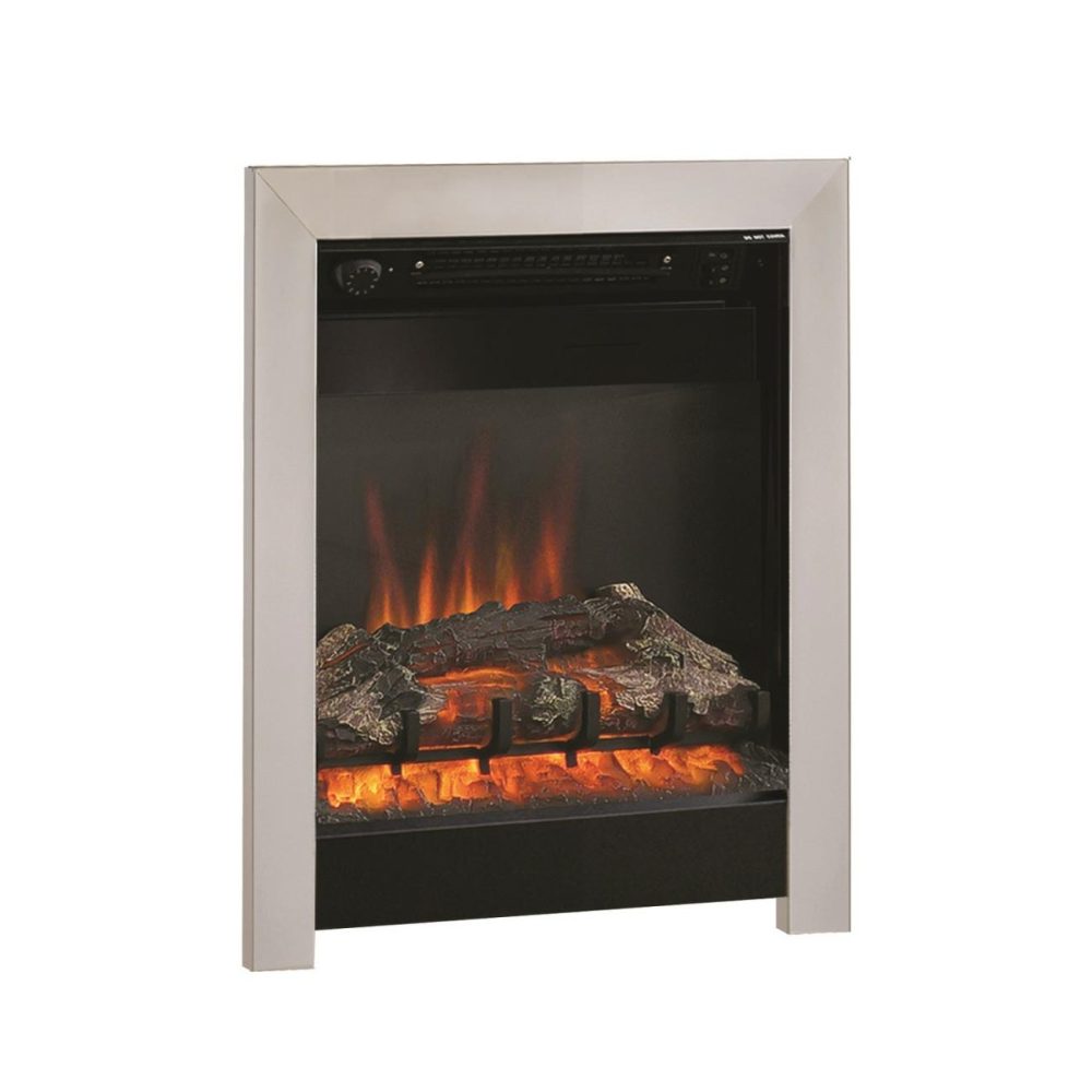 Almost Perfect – Chrome And Black 18″ Electric Inset Fire – Inset Only – Bemodern Athena Fireplace Suites