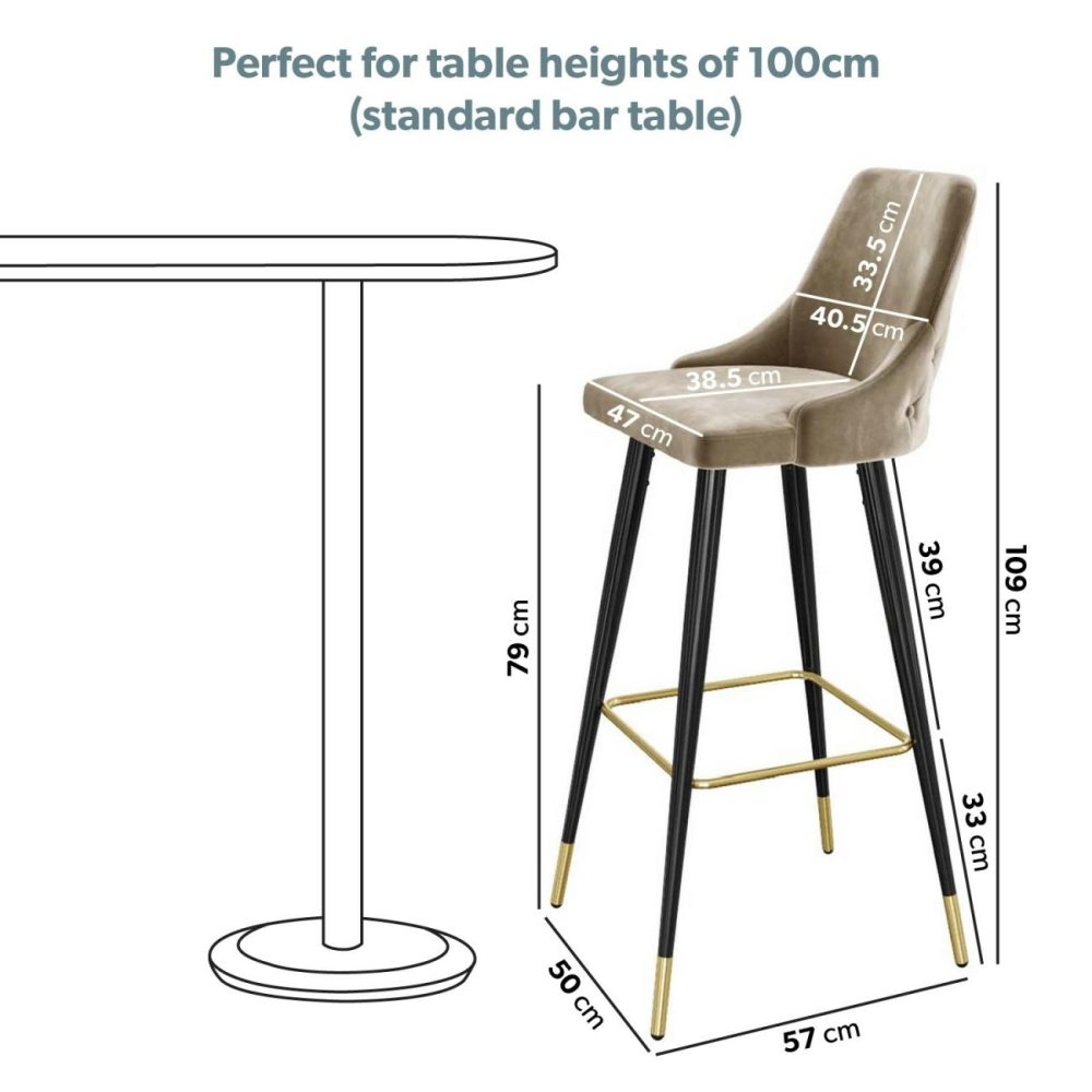 Almost Perfect – Mink Velvet Bar Stool With Black Legs And Gold Tips Bar & Kitchen Stools