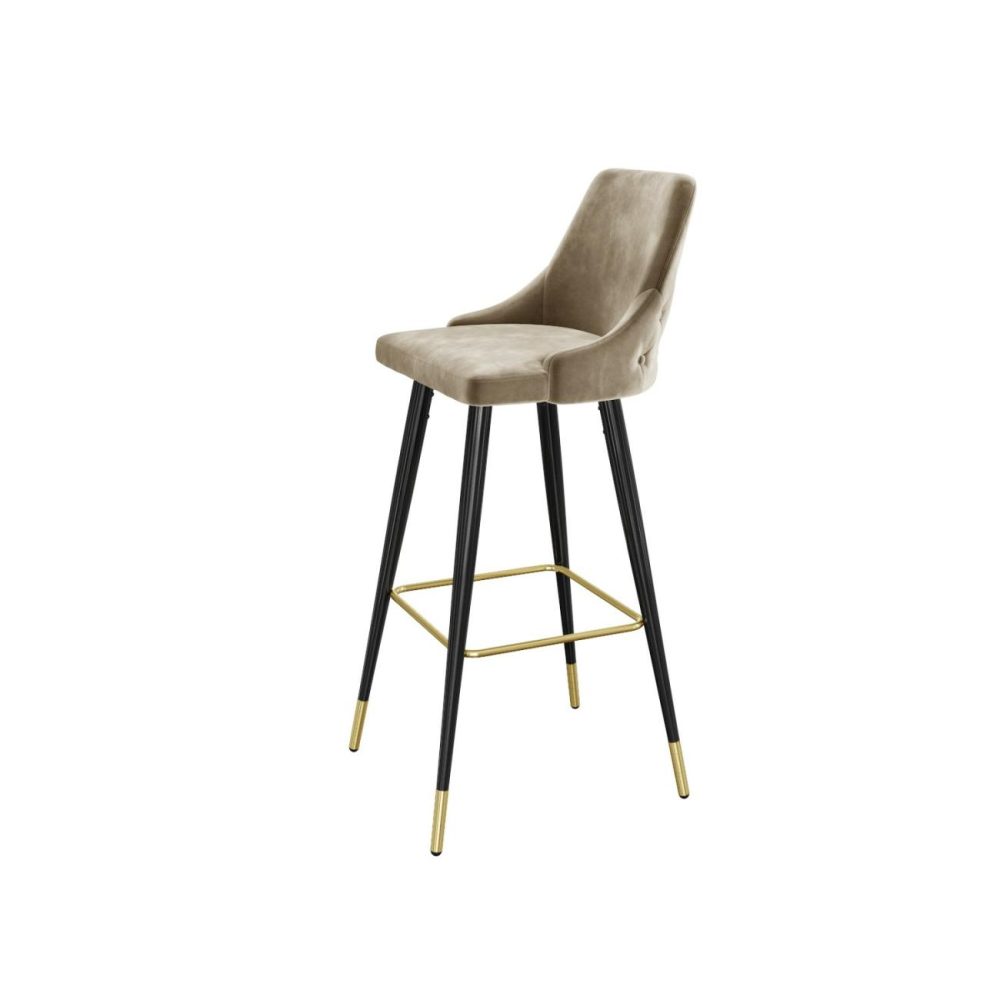 Almost Perfect – Mink Velvet Bar Stool With Black Legs And Gold Tips Bar & Kitchen Stools