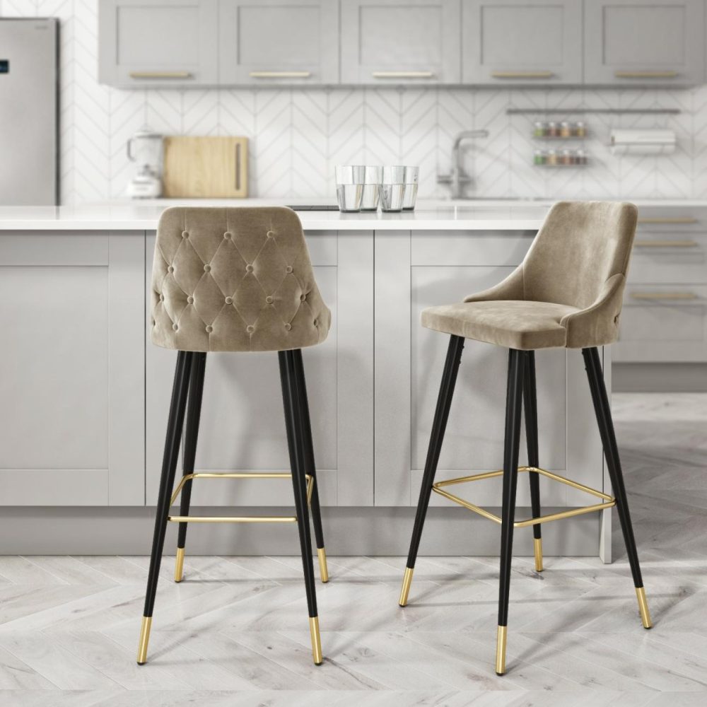 Almost Perfect – Mink Velvet Bar Stool With Black Legs And Gold Tips Bar & Kitchen Stools