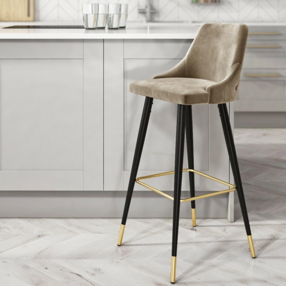 Almost Perfect – Mink Velvet Bar Stool With Black Legs And Gold Tips Bar & Kitchen Stools