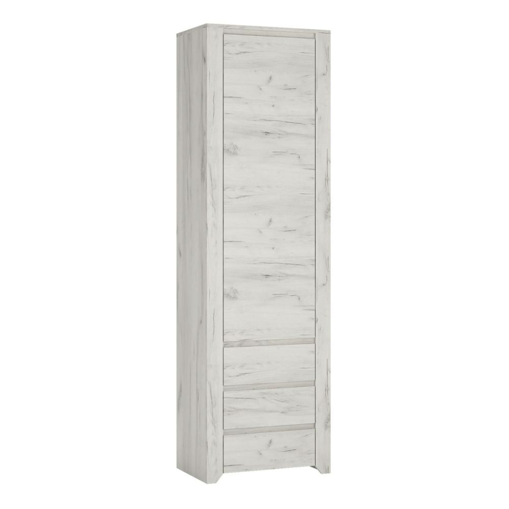 Angel 1 Door 3 Drawer Narrow Cupboard In White Oak Office