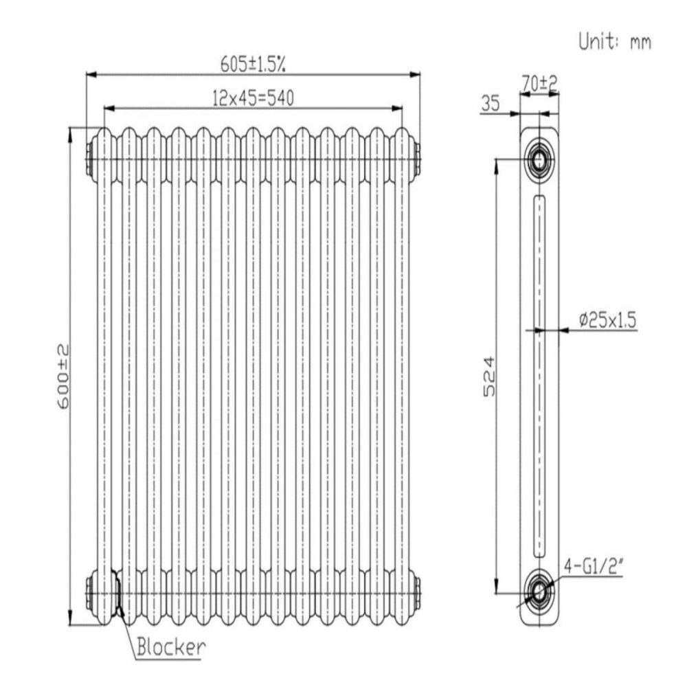 Anthracite Horizontal 2 Column Traditional Radiator 600 X 605Mm – Nambi Heating