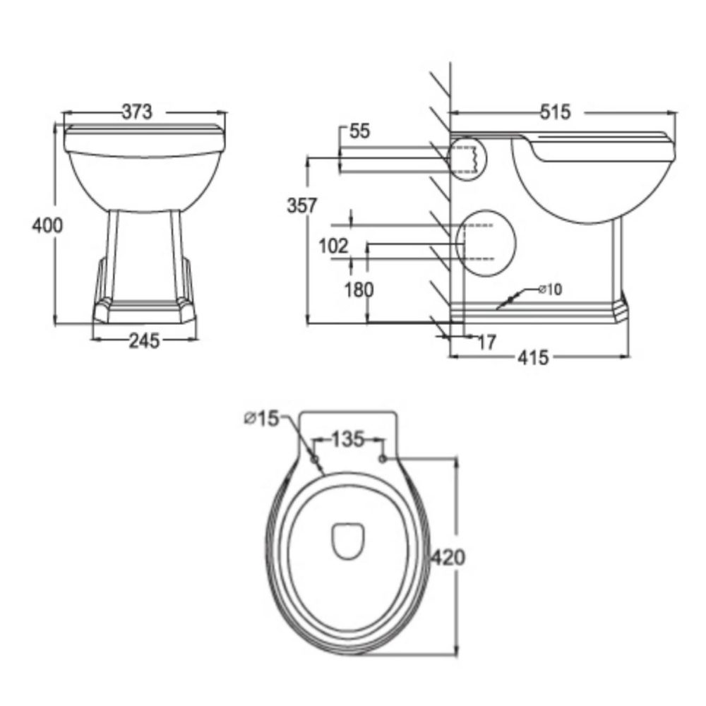 Back To Wall Traditional Toilet With Wooden Soft Close Seat – Park Royal Back To Wall